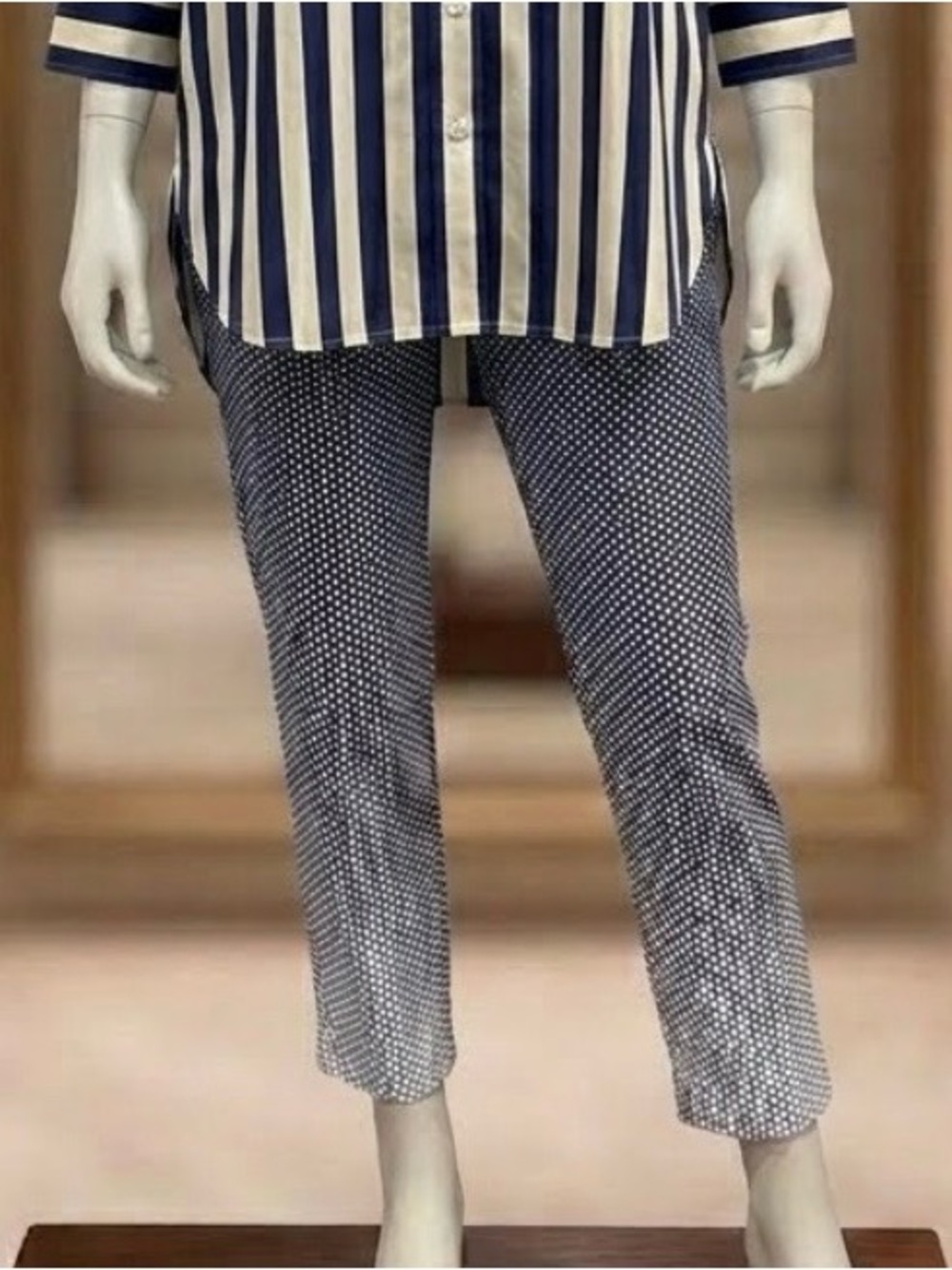 Women’s Premise Polka Dot Navy & Cream Ombre Bengaline Pants-Tummy Control 1X